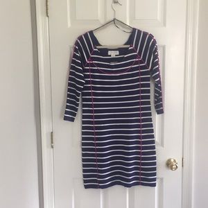 Blue and white striped dress